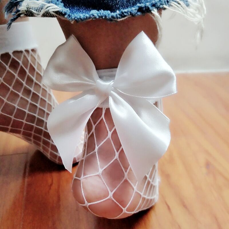 Mesh Fishnet Stockings Sexy Oversized Bow Ladies Net Stockings New Mid-Length Socks
