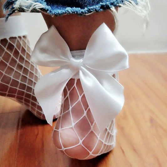 Mesh Fishnet Stockings Sexy Oversized Bow Ladies Net Stockings New Mid-Length Socks