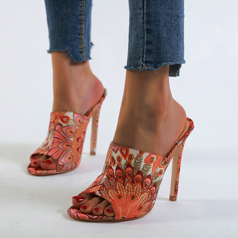 Colorful Sandals Women's Stiletto High Heels Back Open Toe Women's Shoes