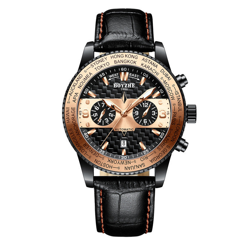 Boyzhe Fashion High-End Leather Strap Waterproof Mechanical Watch New Wholesale Custom Men'S Watch