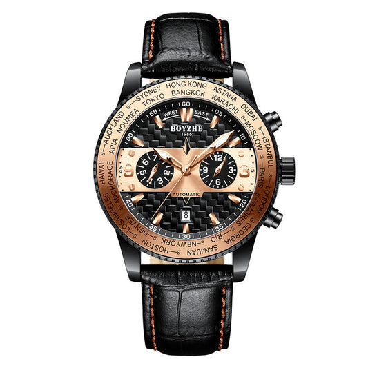 Boyzhe Fashion High-End Leather Strap Waterproof Mechanical Watch New Wholesale Custom Men'S Watch