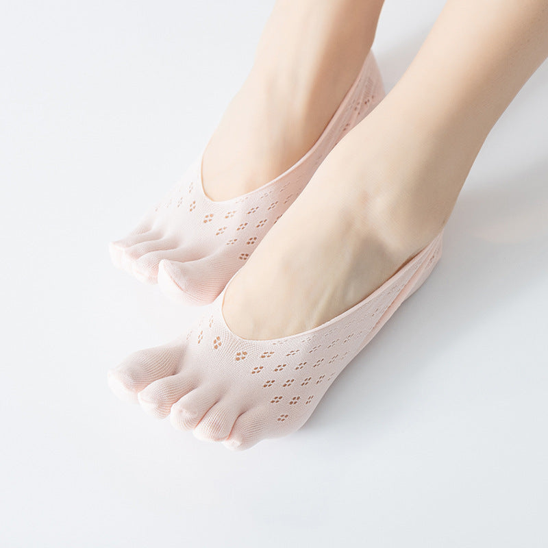 Velvet Summer Five-finger Mesh Breathable Invisible Shallow Mouth Silicone Lace Stockings Women