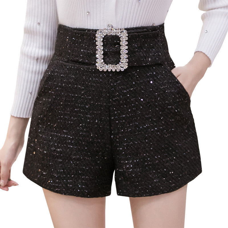 Thin And Versatile High-waisted A-line Wide-leg Loose Small Fragrant Shorts