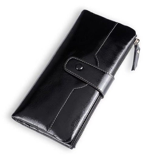 Ladies Long Wallet In Oil Wax Top Layer Cowhide