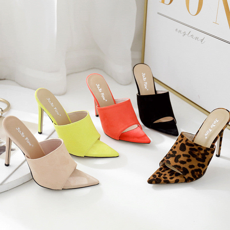 Classic Glossy Skinny Stiletto High Heel Leopard Print Slippers