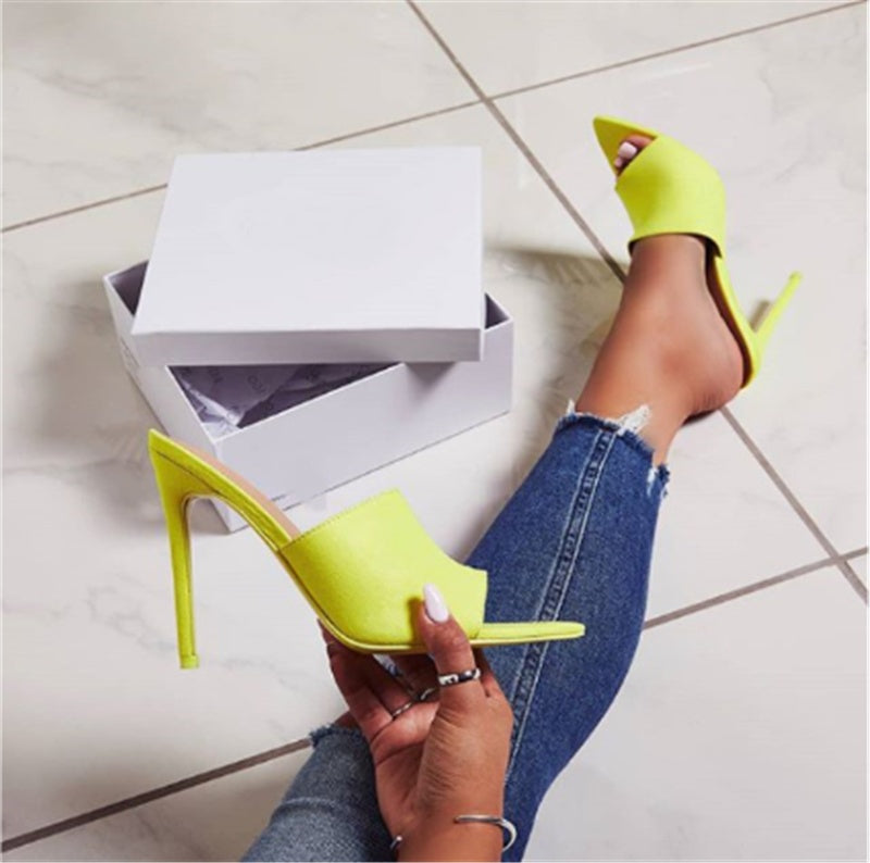 Classic Glossy Skinny Stiletto High Heel Leopard Print Slippers