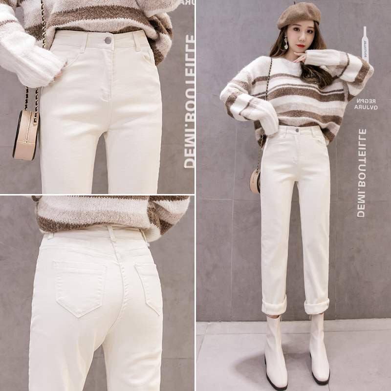 Korean Version Of Solid Color High Waist Slim Casual Straight Cropped Trousers