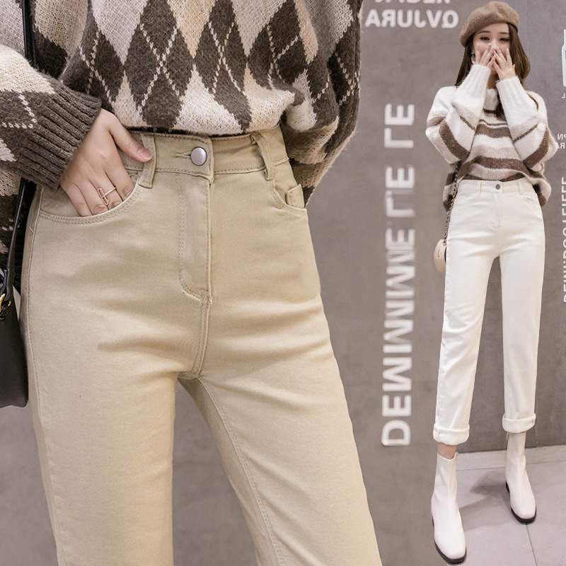 Korean Version Of Solid Color High Waist Slim Casual Straight Cropped Trousers