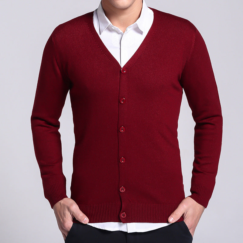 Strikket cardigan til mænd, V-hals, ensfarvet, tynd sweater