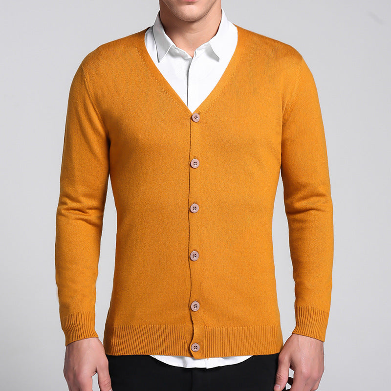 Strikket cardigan til mænd, V-hals, ensfarvet, tynd sweater