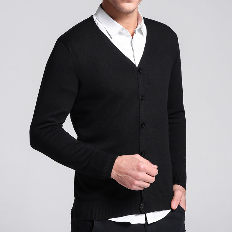 Strikket cardigan til mænd, V-hals, ensfarvet, tynd sweater