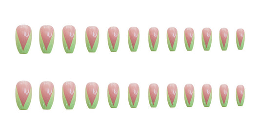 PD-57 Ballet Green French Net Red Fake Nail Sticker Nail Nail Patch Can Be Taken Off And Worn By Women