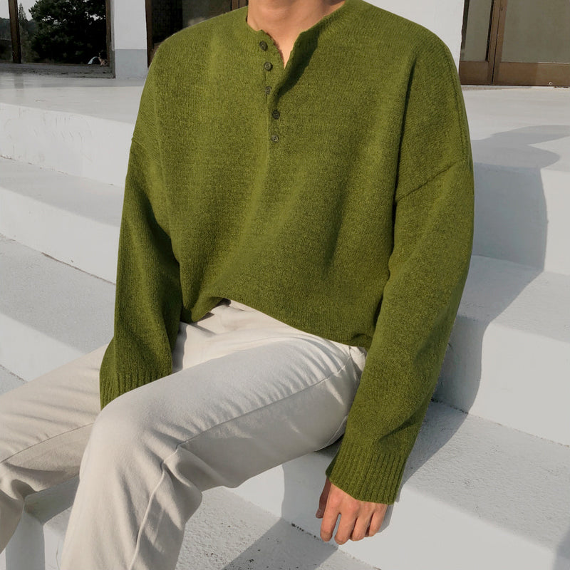 V-hals Sweater Løstsiddende Strikket Sweater til Mænd