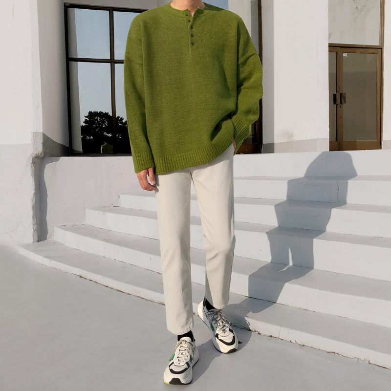 V-hals Sweater Løstsiddende Strikket Sweater til Mænd