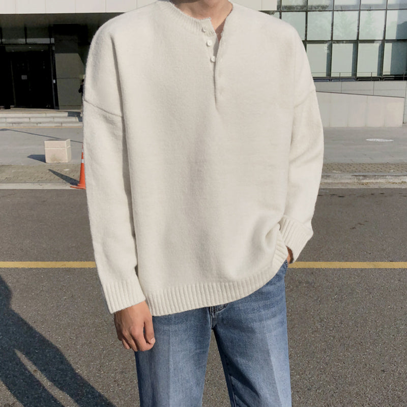 V-hals Sweater Løstsiddende Strikket Sweater til Mænd