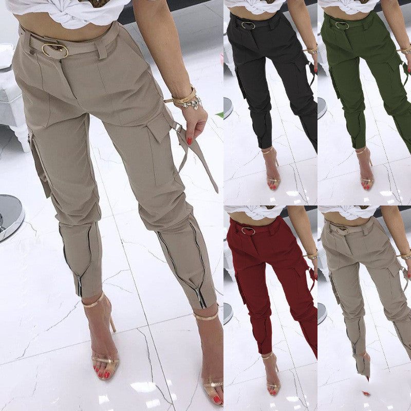 Cross-Border New Product Amazon Wish AliExpress Casual Pants Women's Trousers Solid Color Overalls And Cropped Trousers