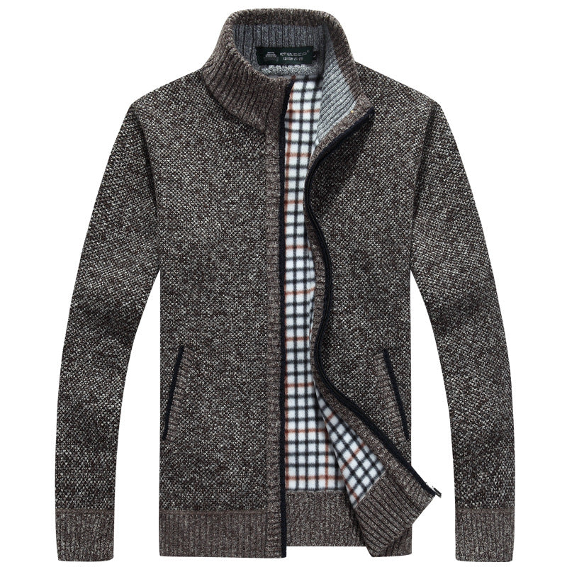 Cardigan Zipper Sweater Thicken Plus Fleece Stand Collar Men's Loose