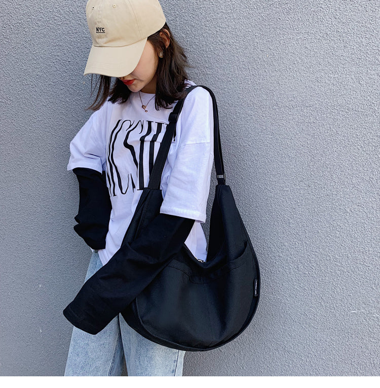 Literature And Art One-Shoulder Dumpling Canvas Bag Wild Autumn New Student Diagonal One-Shoulder Canvas Bag Cloth Bag Wholesale