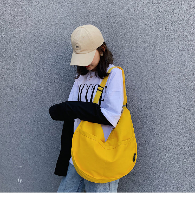 Literature And Art One-Shoulder Dumpling Canvas Bag Wild Autumn New Student Diagonal One-Shoulder Canvas Bag Cloth Bag Wholesale