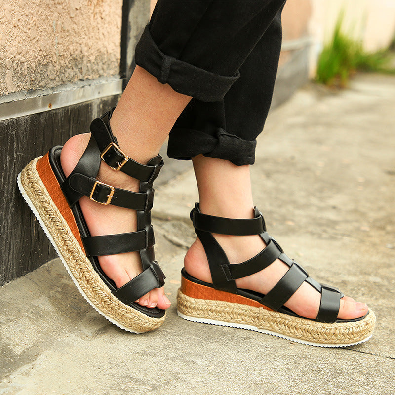 New Women's Sandals Round Toe Large Size Women's Shoes Wedge Sandals