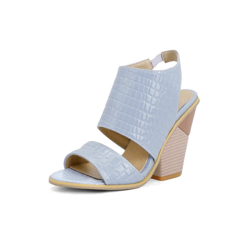 Roman Sandals Crocodile Pattern Thick Heel Sandals Plus Size Wedge Sandals