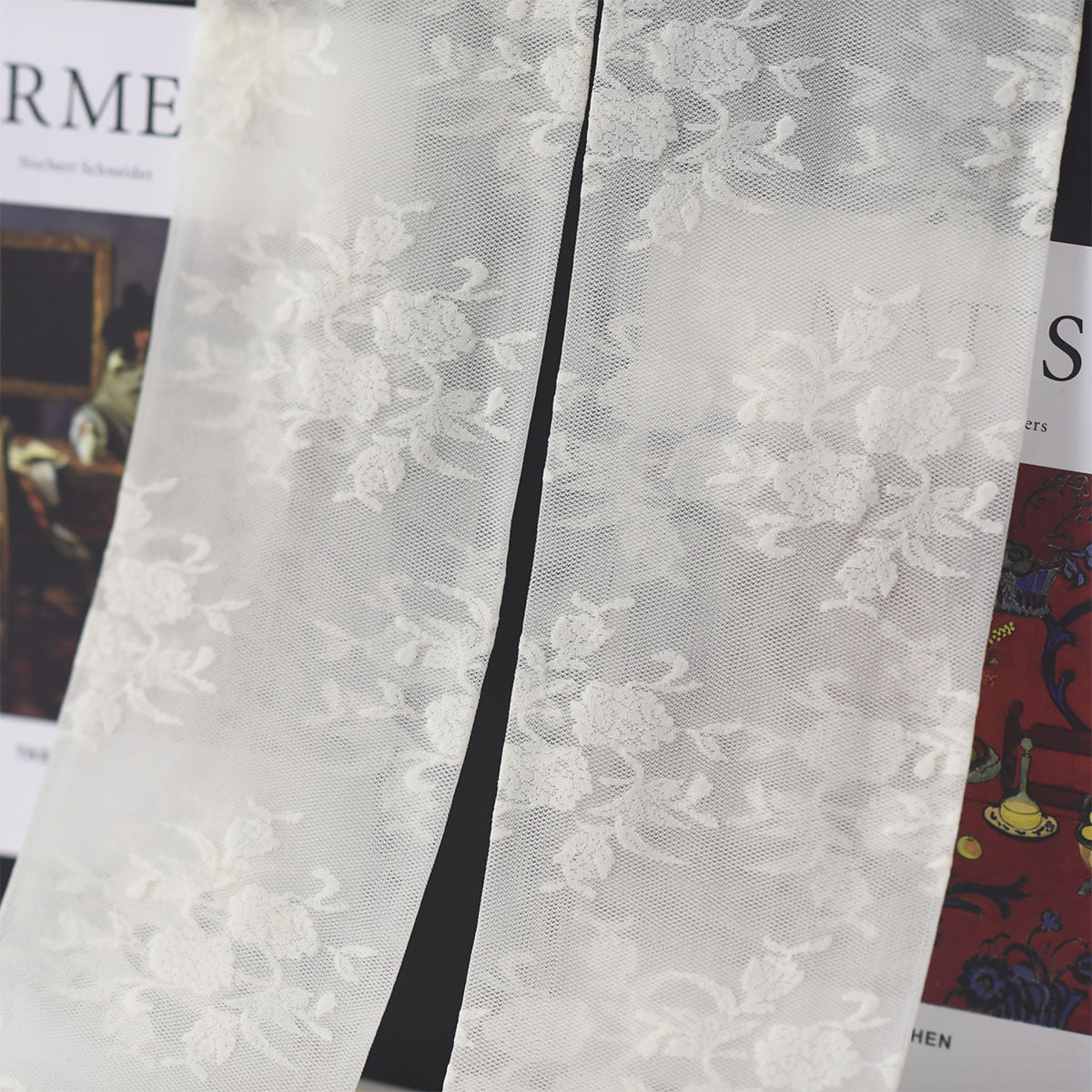 Retro blonde rosenblomster broderi ultra-tynde mørke mønster kvinde sommer sød hof Lolita hvide strømper/strømpebukser