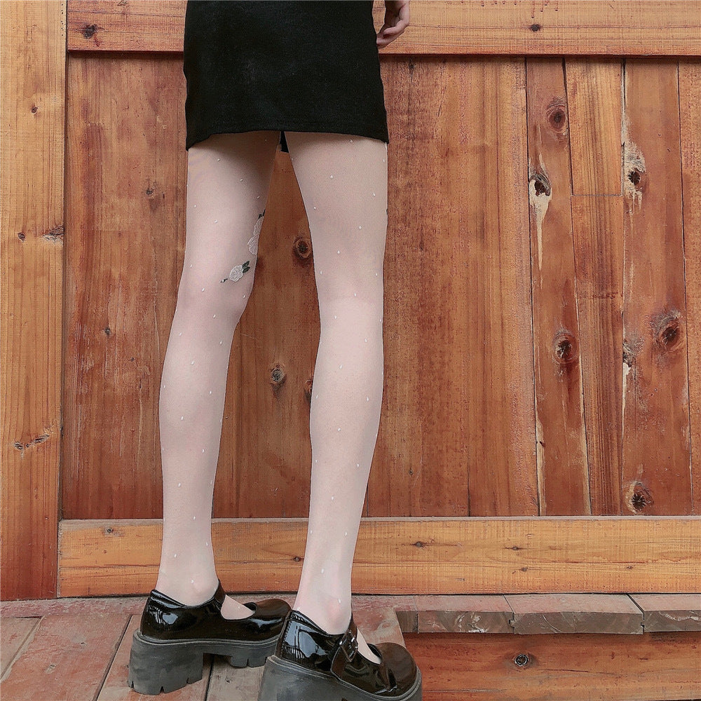Rose Garden Thigh Rose Water Jade Dotted Pantyhose