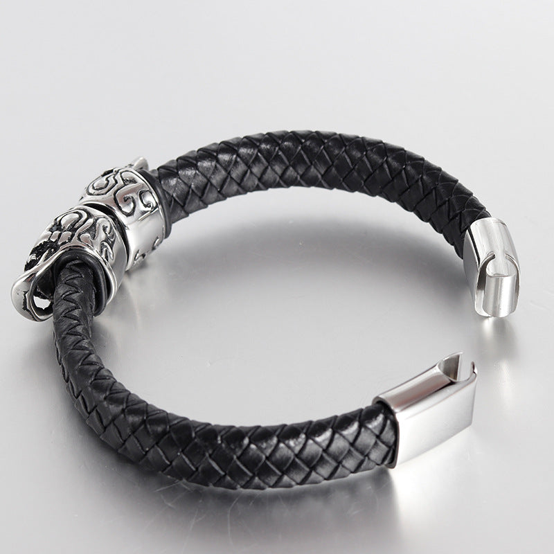 Men's Bracelet Leather Bracelet Ghost Head Retro