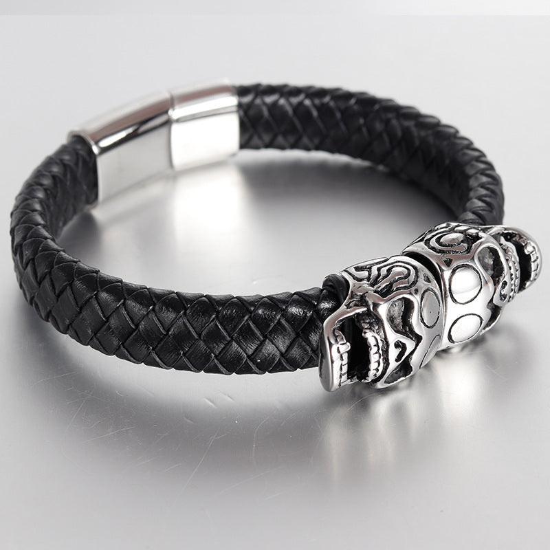 Men's Bracelet Leather Bracelet Ghost Head Retro