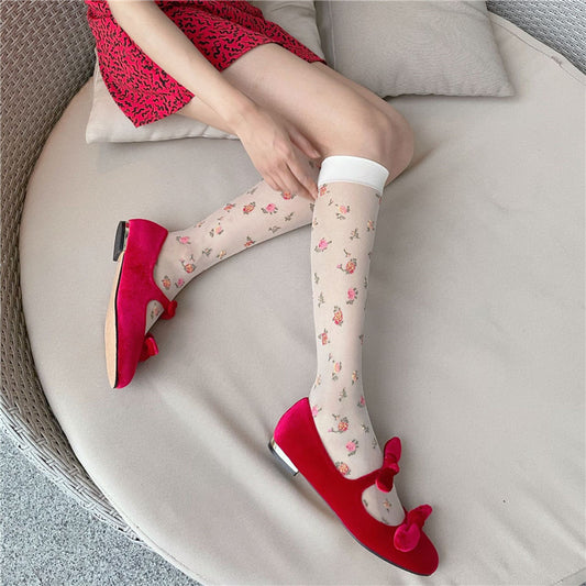 Thin Transparent Tube Socks Core-spun Silk Jacquard Stockings