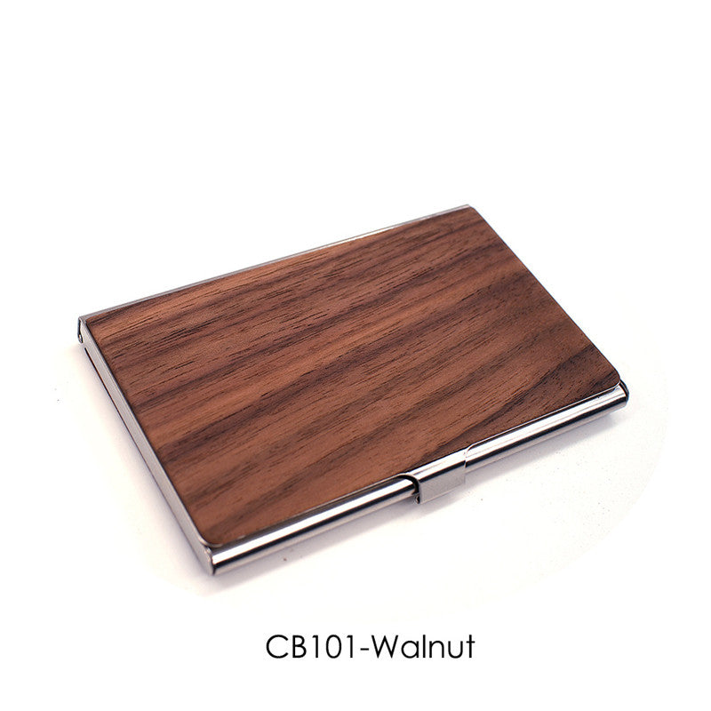 Metal Solid Wood Business Card Holder With Lettering Sward