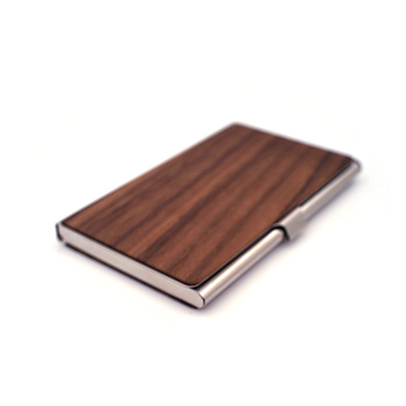 Metal Solid Wood Business Card Holder With Lettering Sward