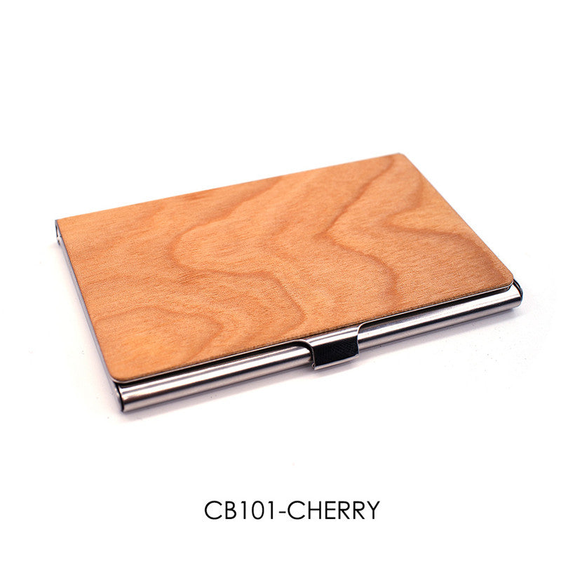 Metal Solid Wood Business Card Holder With Lettering Sward