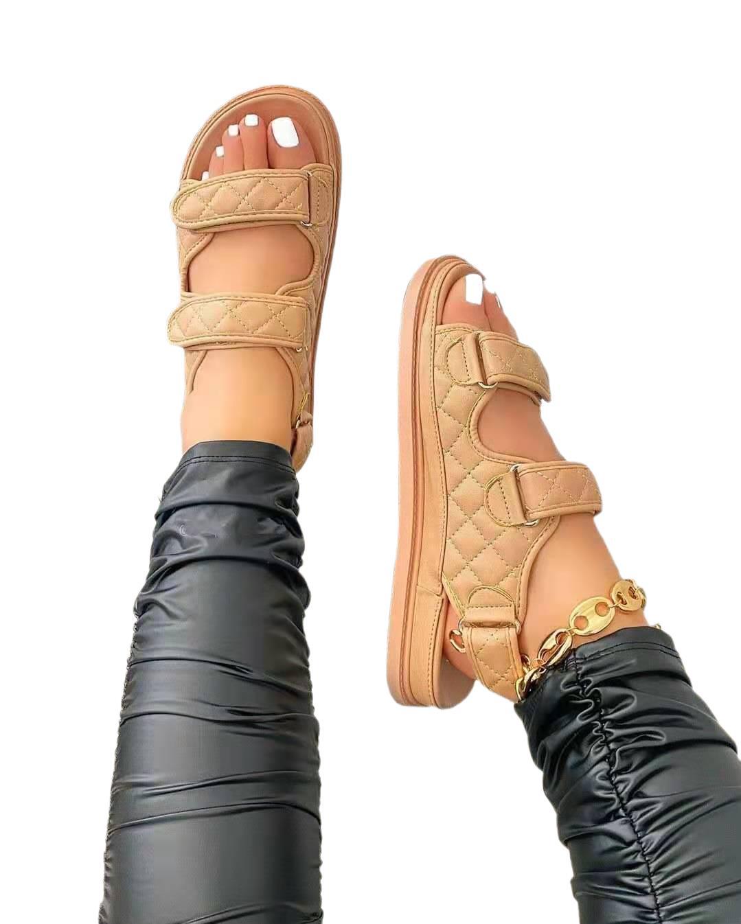 Amoi Mid-heel Soft-soled Small Fragrance Velcro Sandals