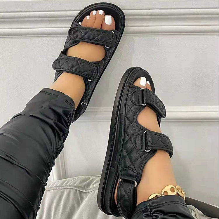 Amoi Mid-heel Soft-soled Small Fragrance Velcro Sandals