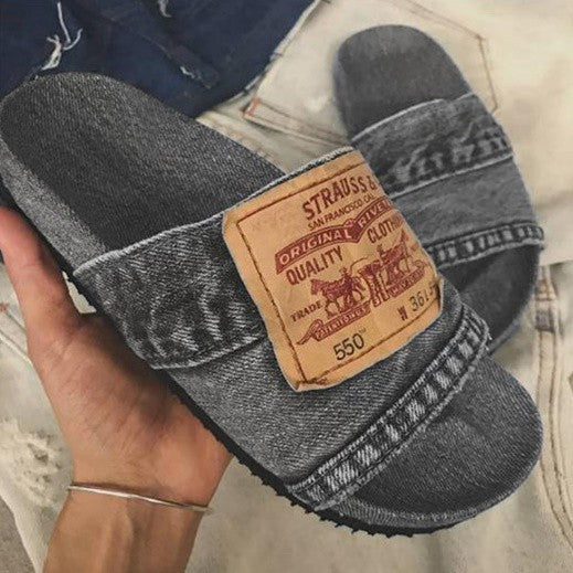 Cross-Border Foreign Trade New Style Europe And America Ladies Sandals Hollow Solid Color Casual Denim Fish Mouth Flat Heel Low-Top Slippers