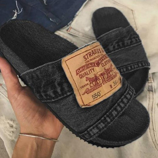 Cross-Border Foreign Trade New Style Europe And America Ladies Sandals Hollow Solid Color Casual Denim Fish Mouth Flat Heel Low-Top Slippers