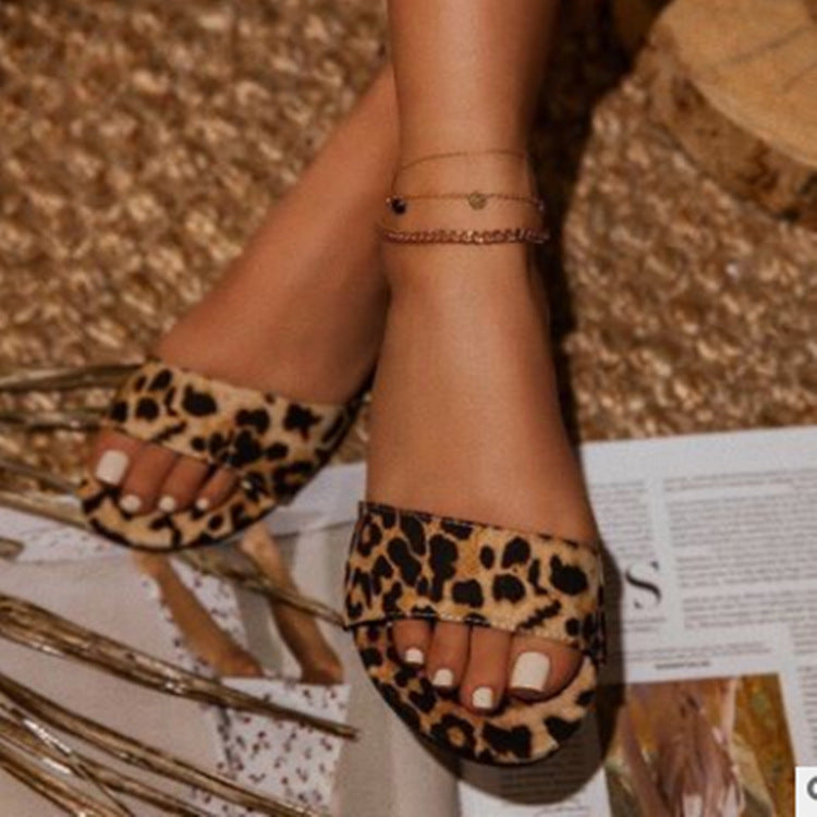 Flat Open-toed Leopard Print Sandals And Slippers