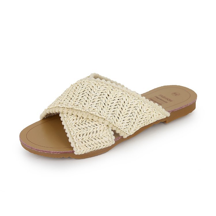 Flat-bottomed Hollow Woven Outer Slip-on Slippers