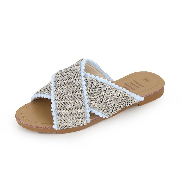 Flat-bottomed Hollow Woven Outer Slip-on Slippers