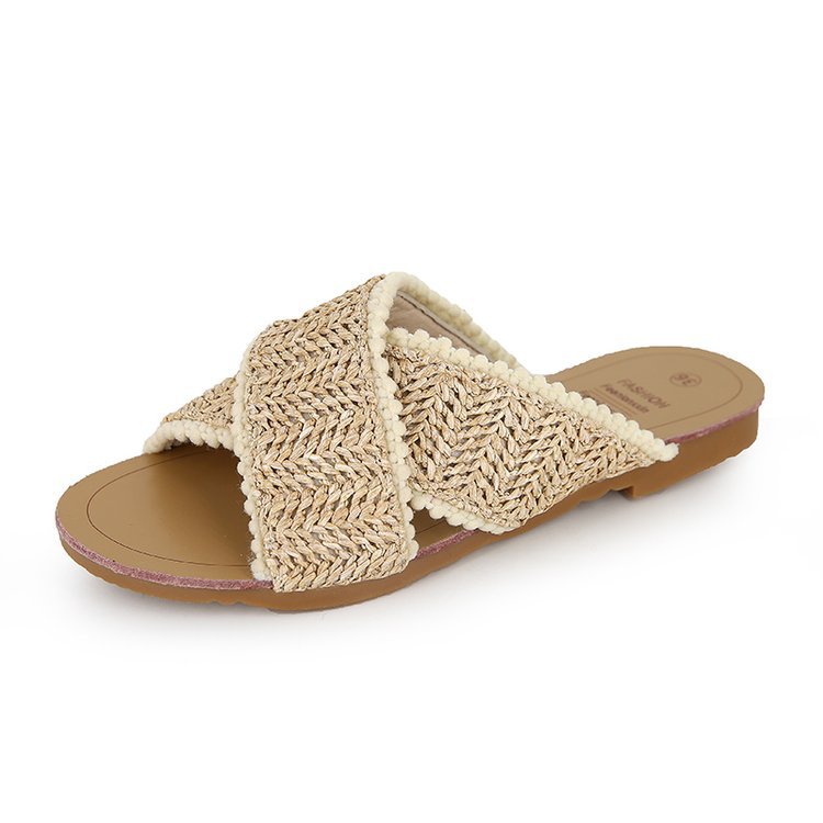 Flat-bottomed Hollow Woven Outer Slip-on Slippers
