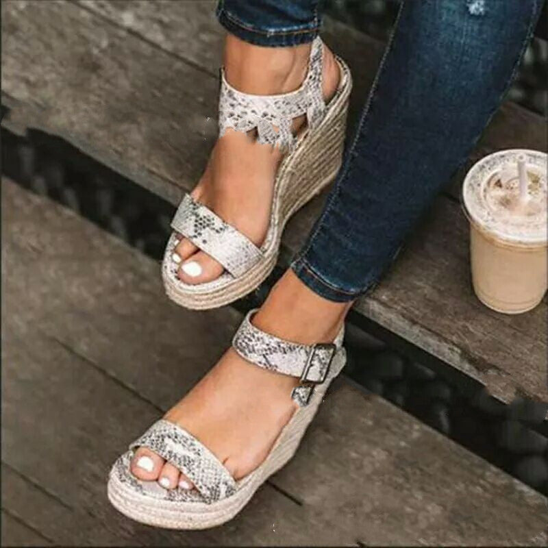 Fish Mouth Sandals With Trifle Sole Wedge Belt Buckle