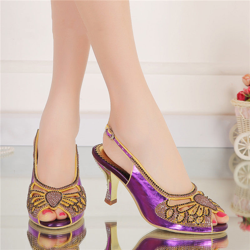 Fish Mouth Diamond Stiletto Sandals With Rhinestones