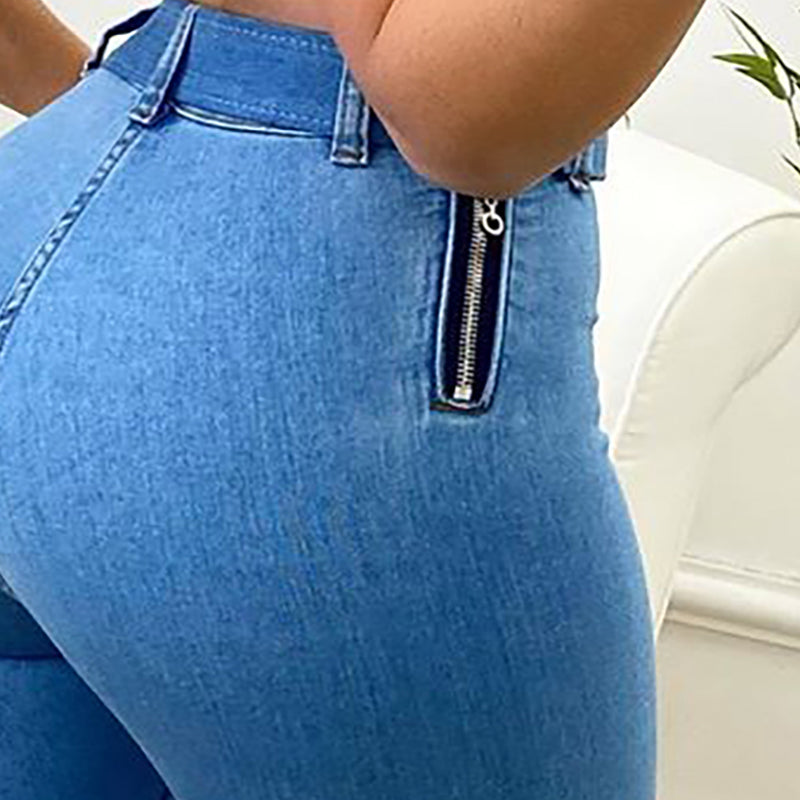 Cross-Border E-Commerce Independent Station European And American New Women's Clothing Blue Jeans With Belt