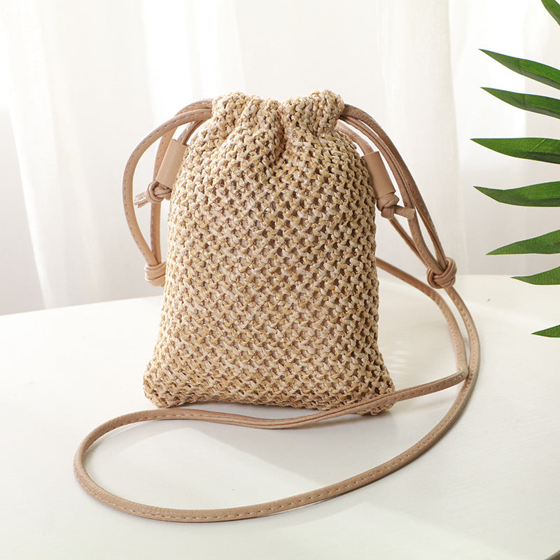 Small Square Bag With Straw Woven Oblique Cross
