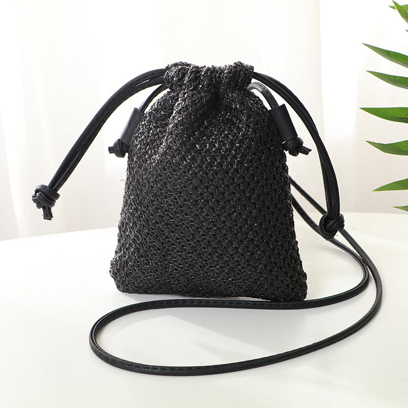 Small Square Bag With Straw Woven Oblique Cross