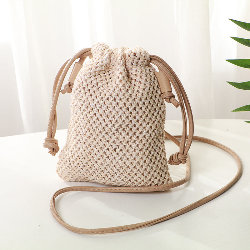 Small Square Bag With Straw Woven Oblique Cross
