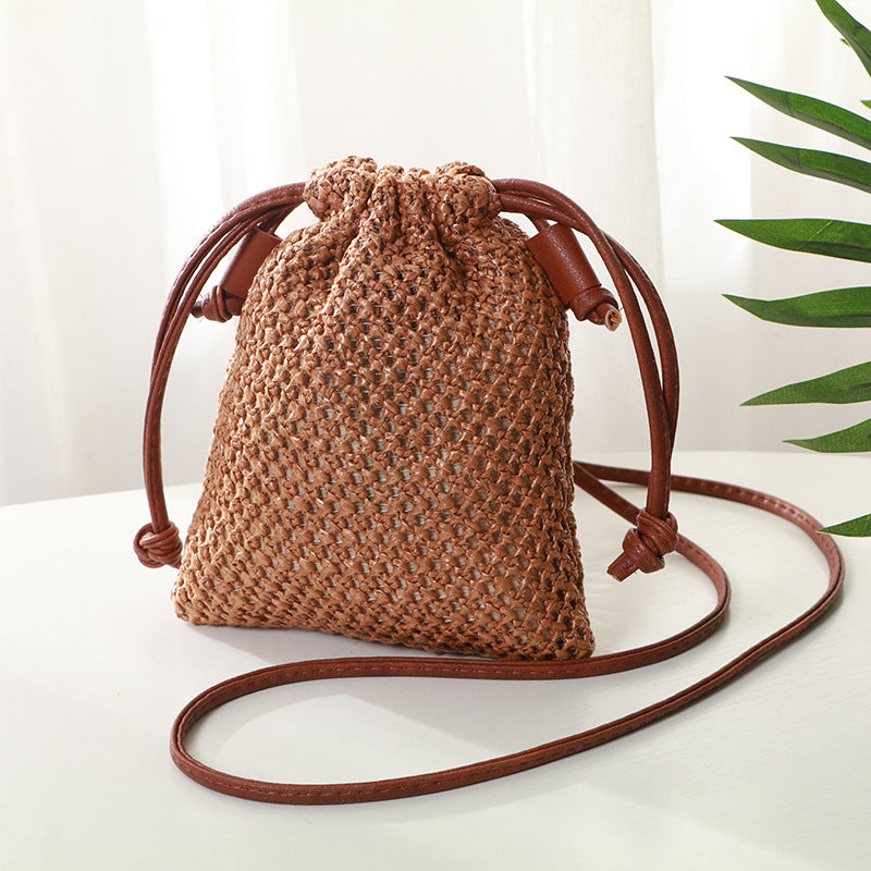 Small Square Bag With Straw Woven Oblique Cross