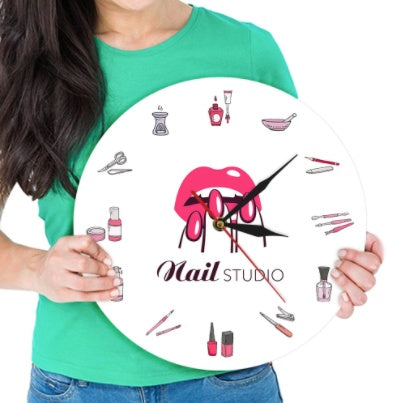 Creative Beauty Manicure Studio Clock,3D     Nail Polish, Manicure Decoration Clock, Bedroom Living Room Wall Clock