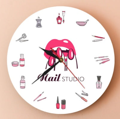 Creative Beauty Manicure Studio Clock,3D     Nail Polish, Manicure Decoration Clock, Bedroom Living Room Wall Clock